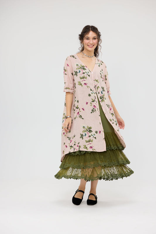 Abigail Linen Coat dress. Antique Rose