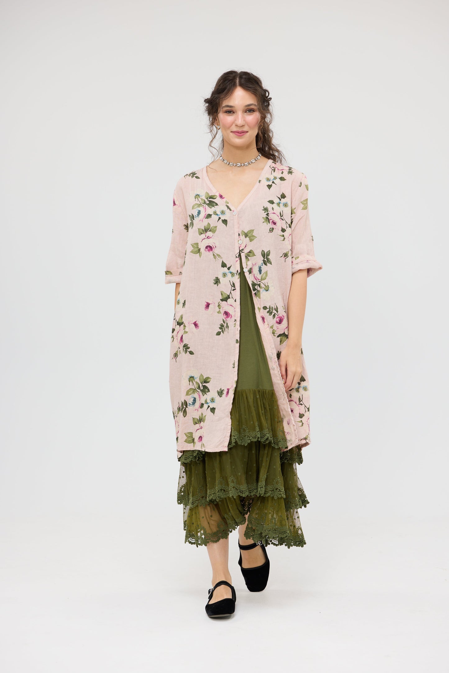 Abigail Linen Coat dress. Antique Rose