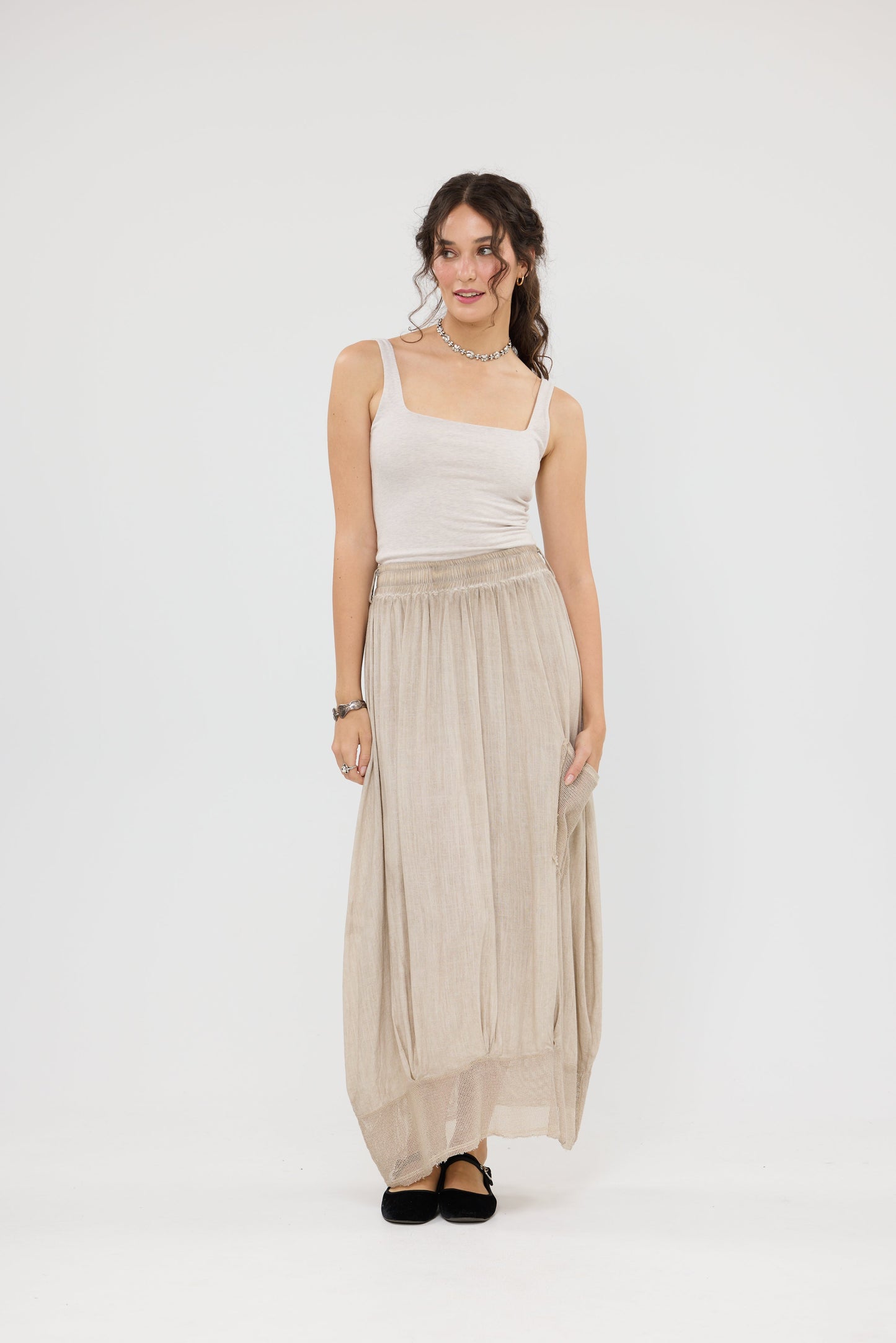 Venetia linen & Cotton skirt. Stone