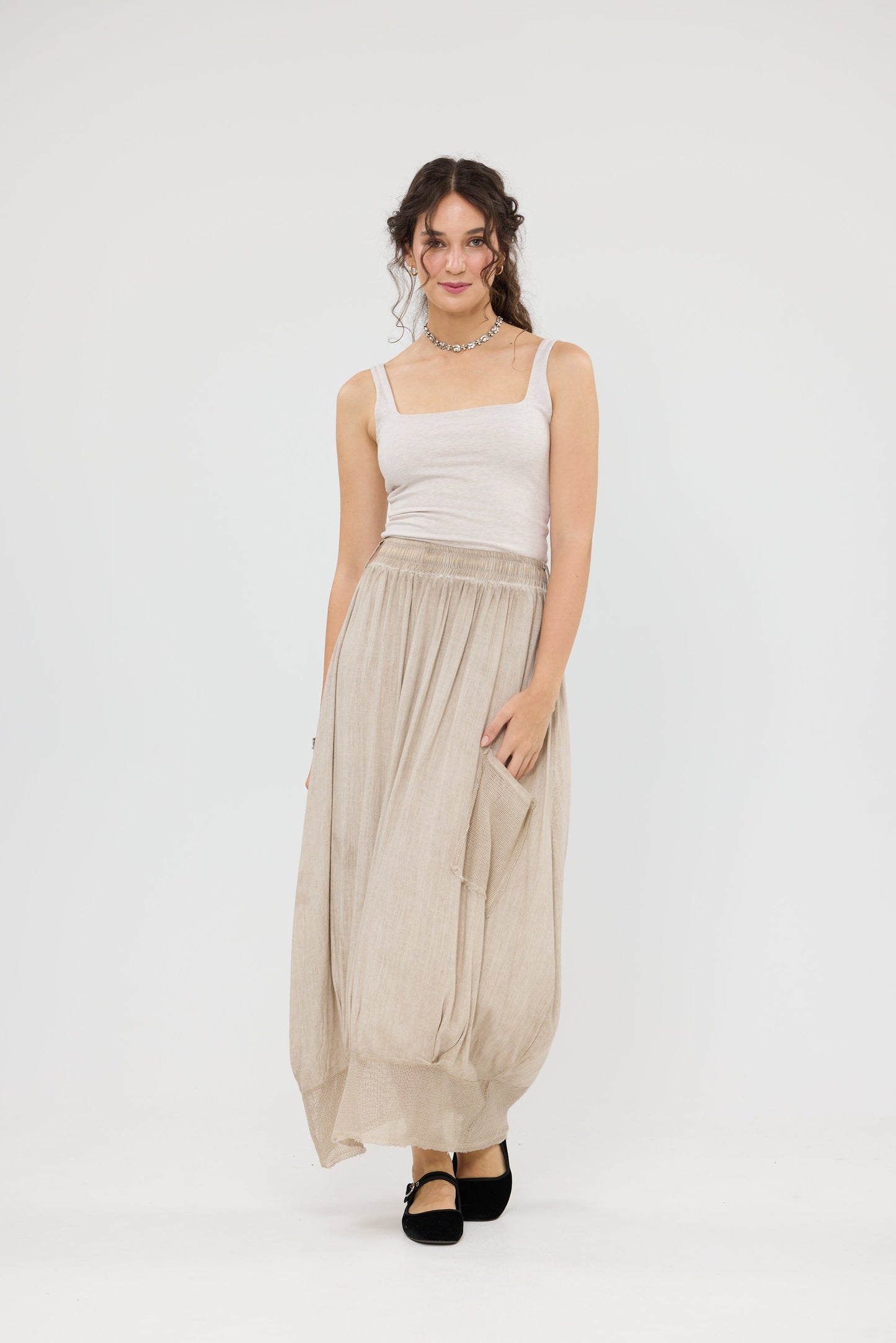 Venetia linen & Cotton skirt. Stone