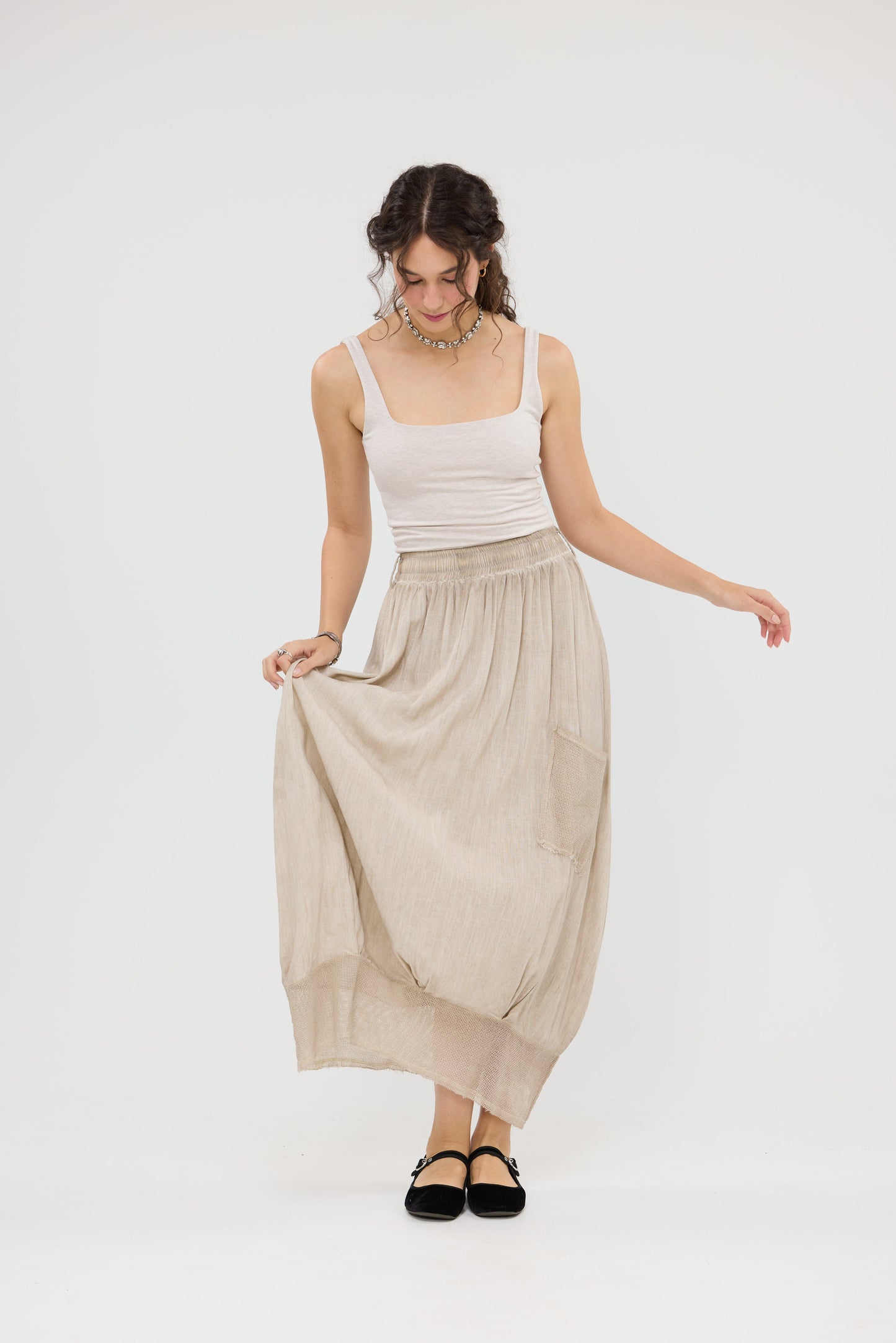 Venetia linen & Cotton skirt. Stone