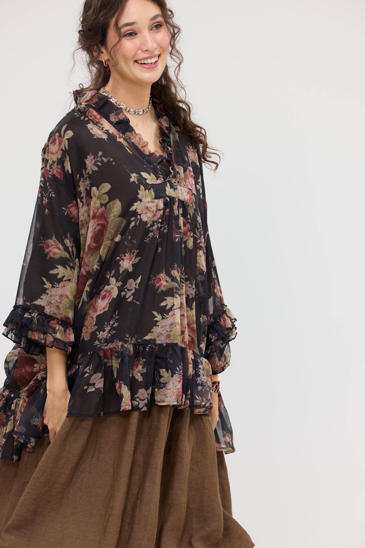 Juliette Chiffon Top. Midnight Ebony Rose
