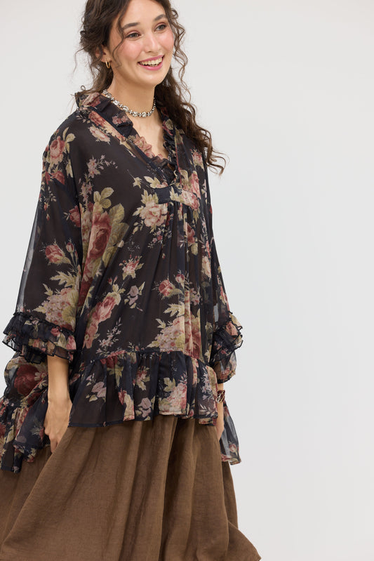 Juliette Chiffon Top. Midnight Ebony Rose