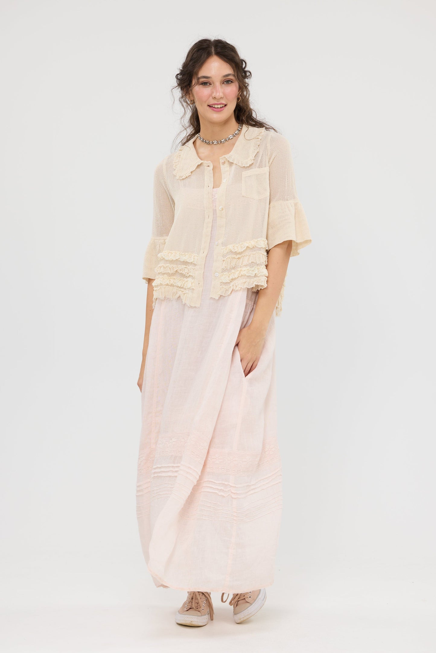 Miss Dixie Pearl. Cotton net + lace top.