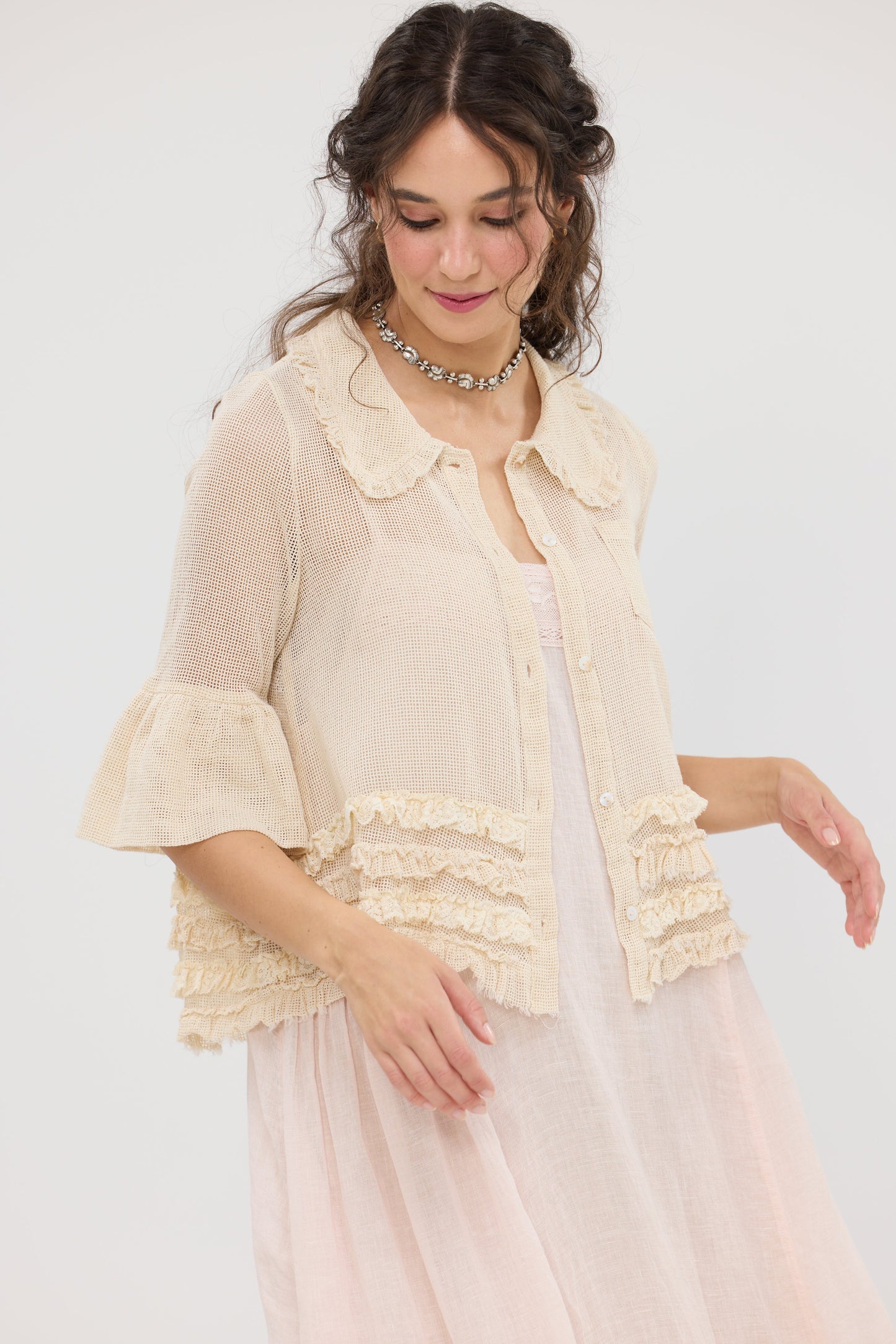 Miss Dixie Pearl. Cotton net + lace top.
