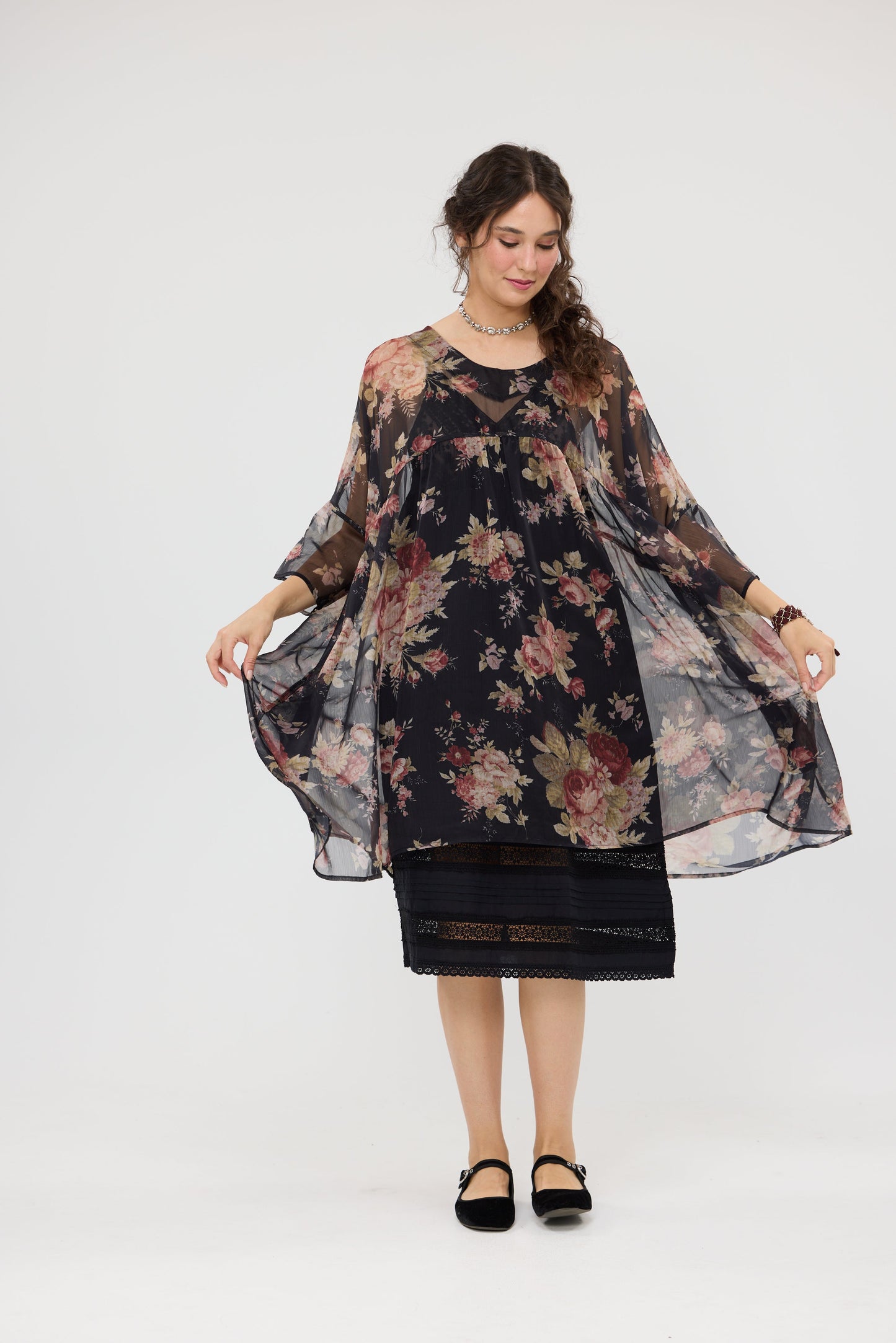 Larkspur Chiffon oversize dress. Midnight Rose.