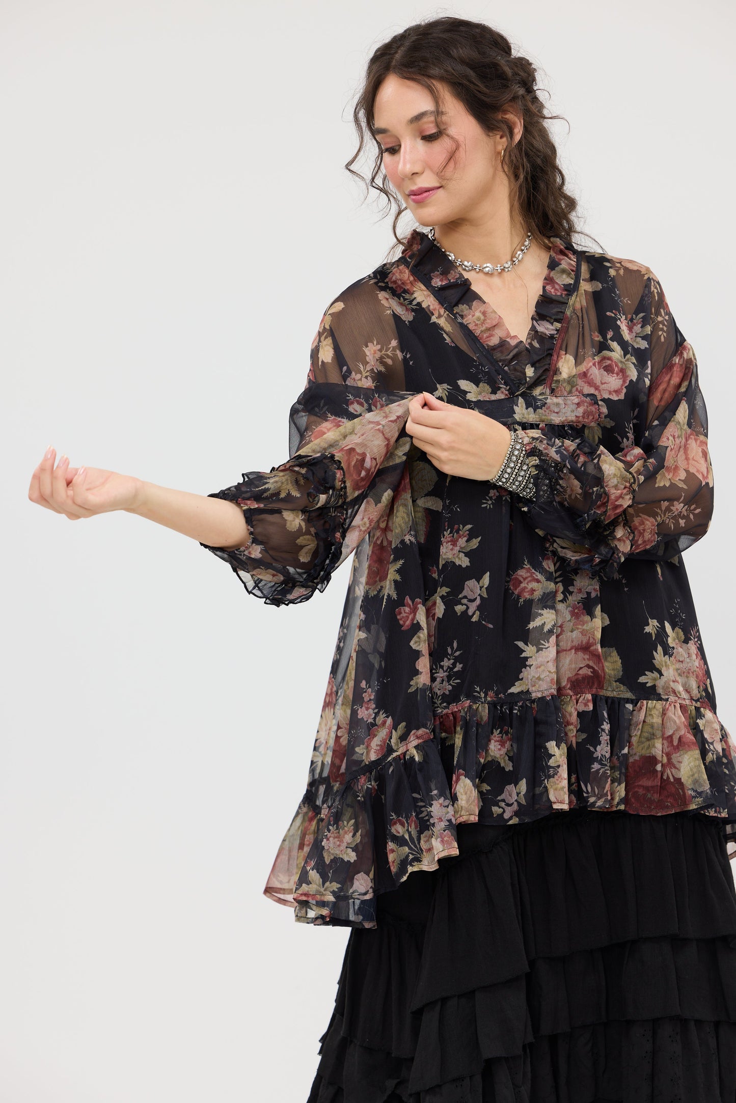 Juliette Chiffon Top. Midnight Ebony Rose