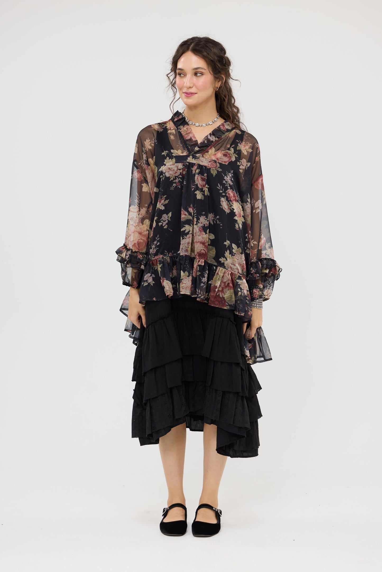 Juliette Chiffon Top. Midnight Ebony Rose