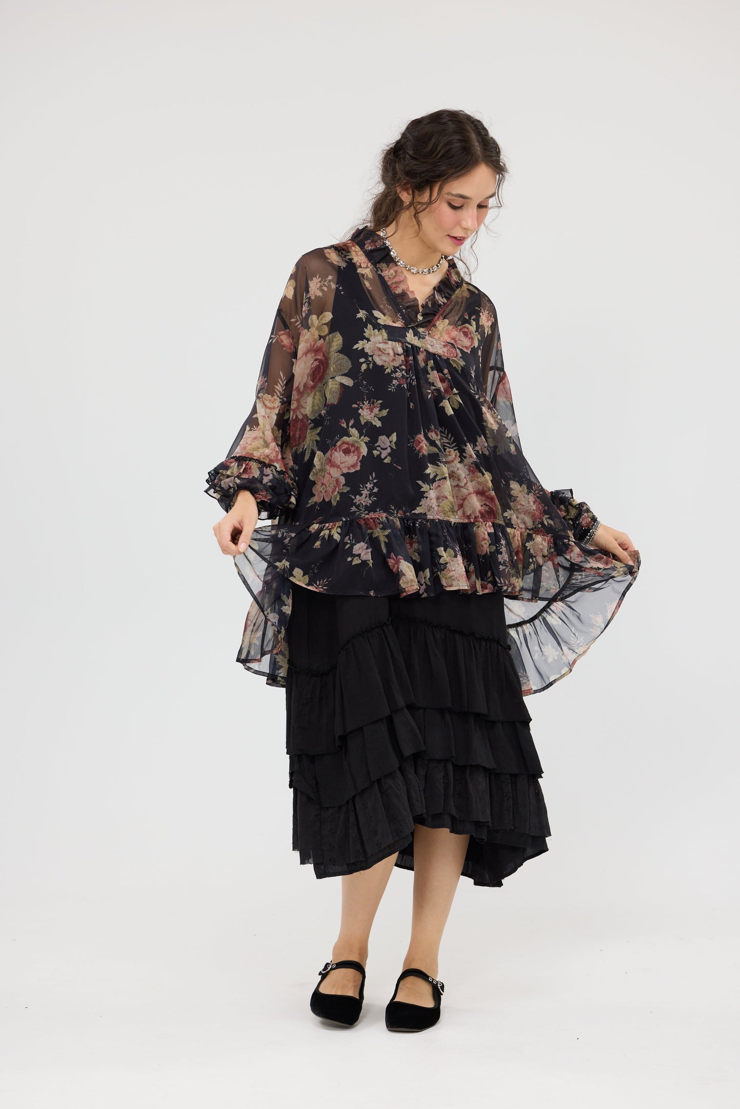 Juliette Chiffon Top. Midnight Ebony Rose