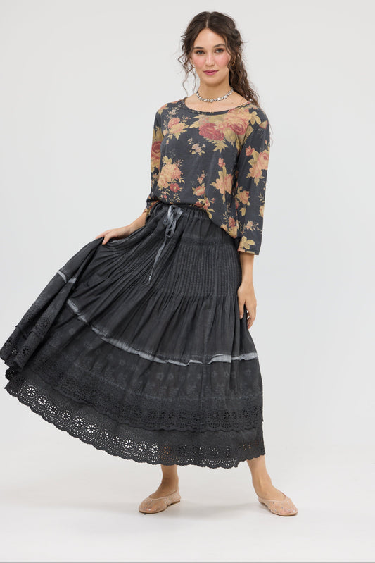 Talk to me in Flowers Tee. Vintage inspired relaxed fit top. Midnight Rose