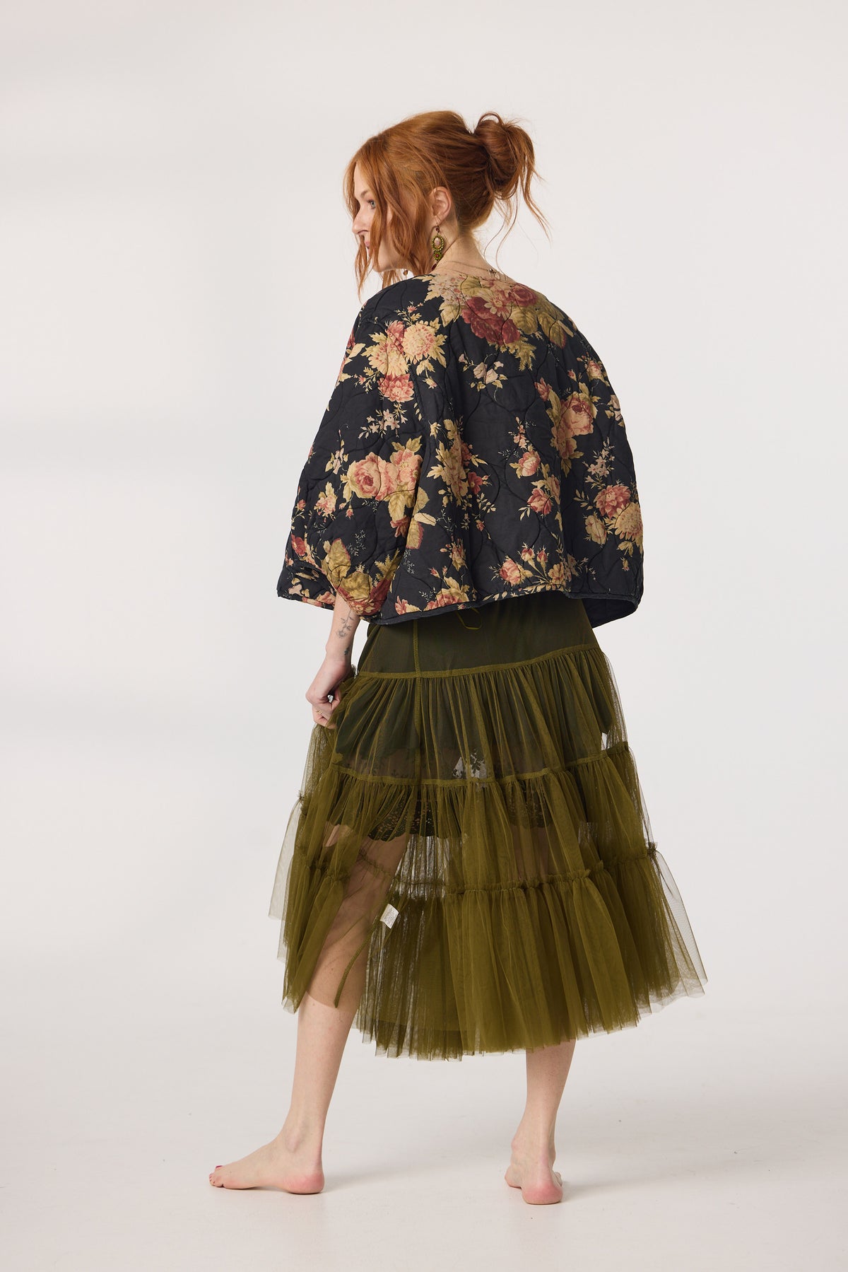 Mitsuko Padded cropped floral quilted jacket. Midnight Rose floral