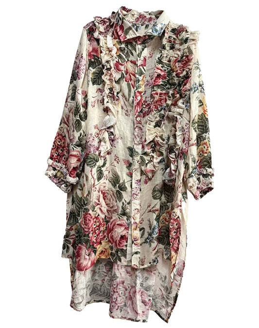 Ophelia`s Garden  linen gauze ruffled top in Florist.