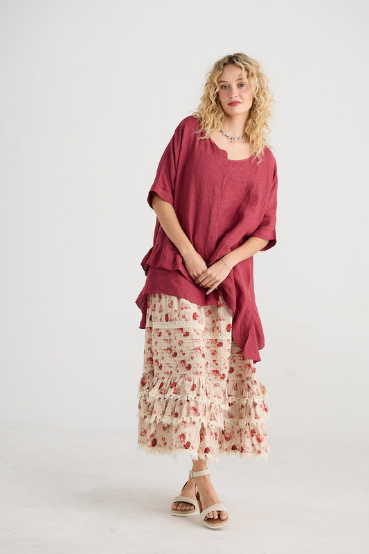 Perdita floral skirt. Red Rose