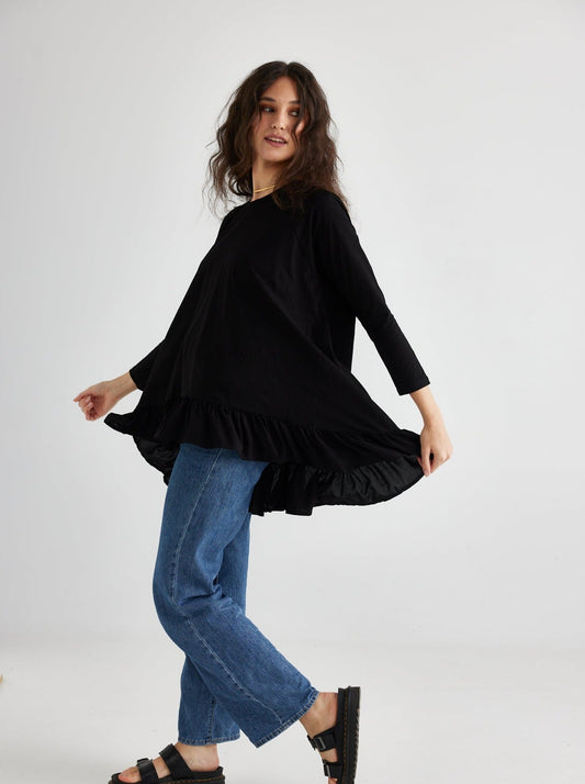 Ruby Ruffle Top.  Black
