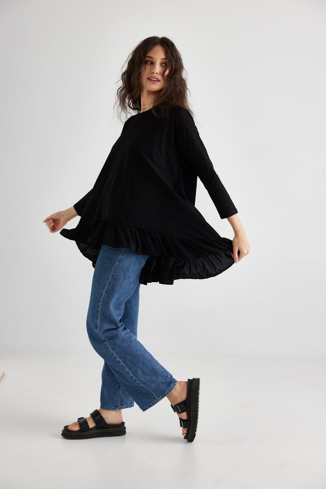 Ruby Ruffle Top.  Black