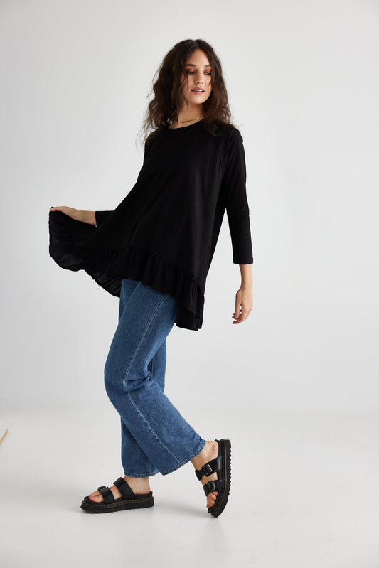 Ruby Ruffle Top.  Black