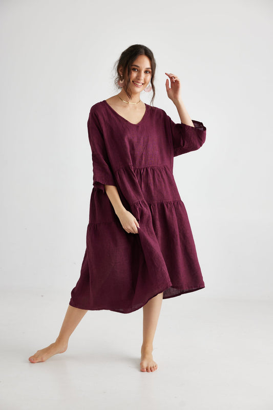 Stella linen dress. Wine