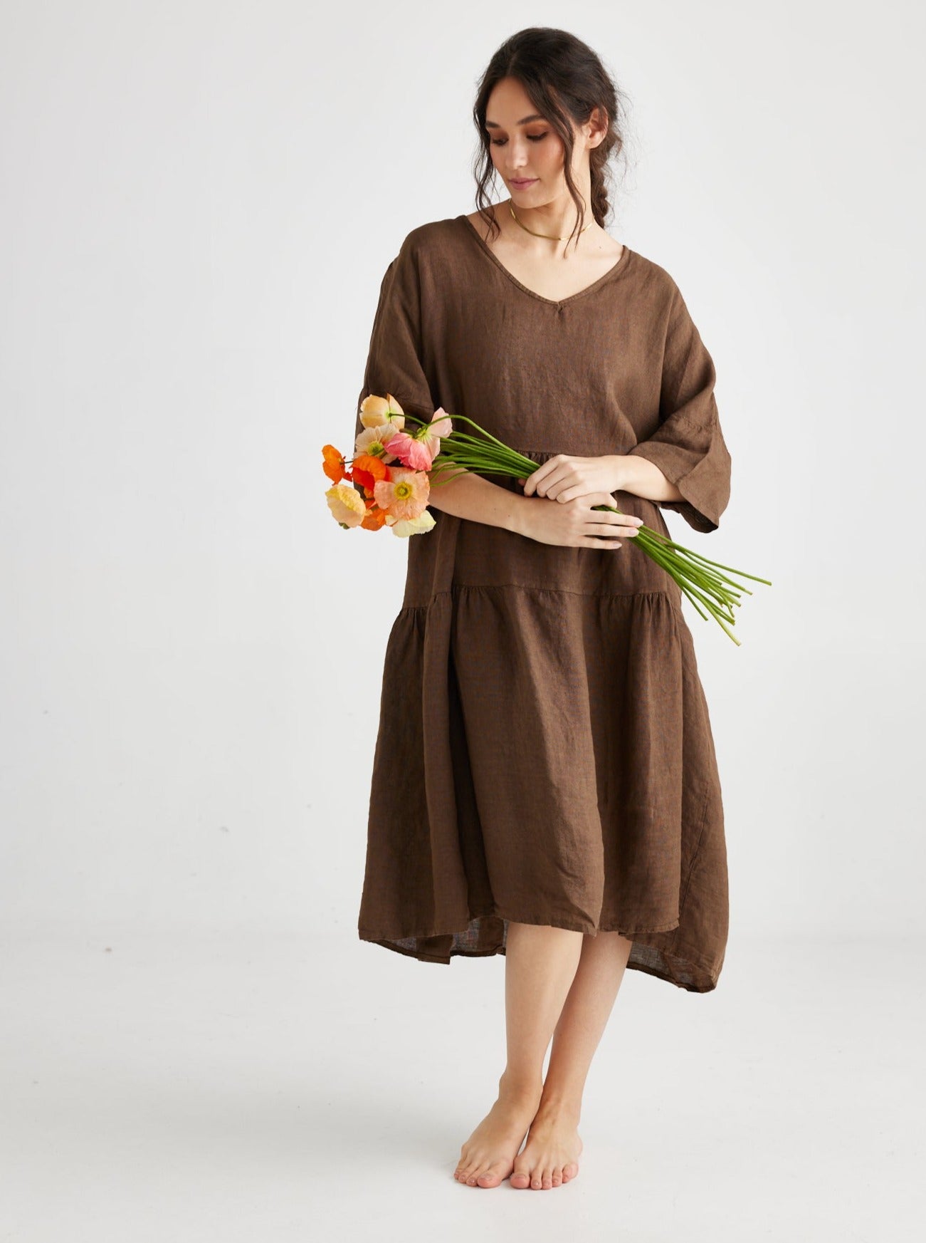 Stella linen dress. Dark Chocolate