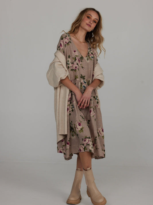 Stella floral linen dress. Seamist Rose