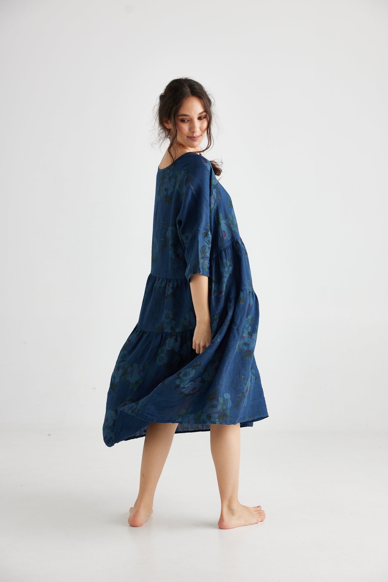 Stella floral linen dress. Midnight Blue Rose