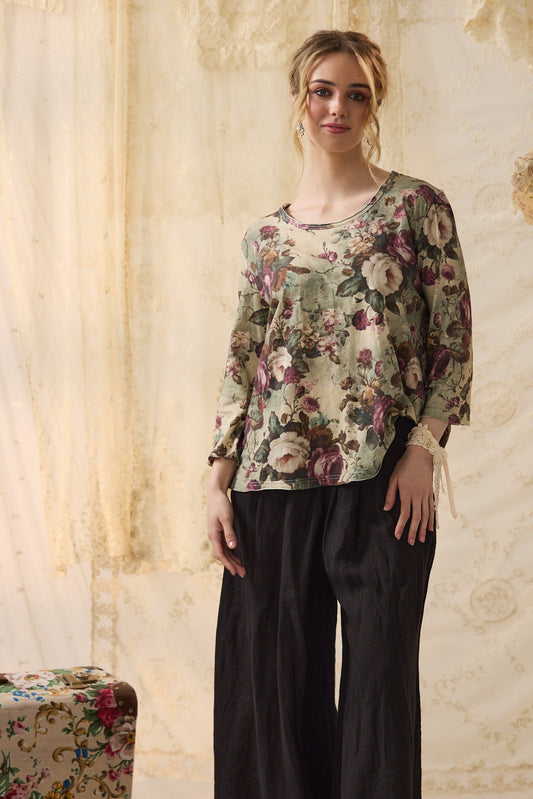 Talk to me in Flowers Tshirt. Bloomsbury floral print.