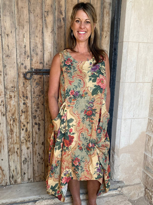 Floral Tapestry Linen and Cotton floral dress