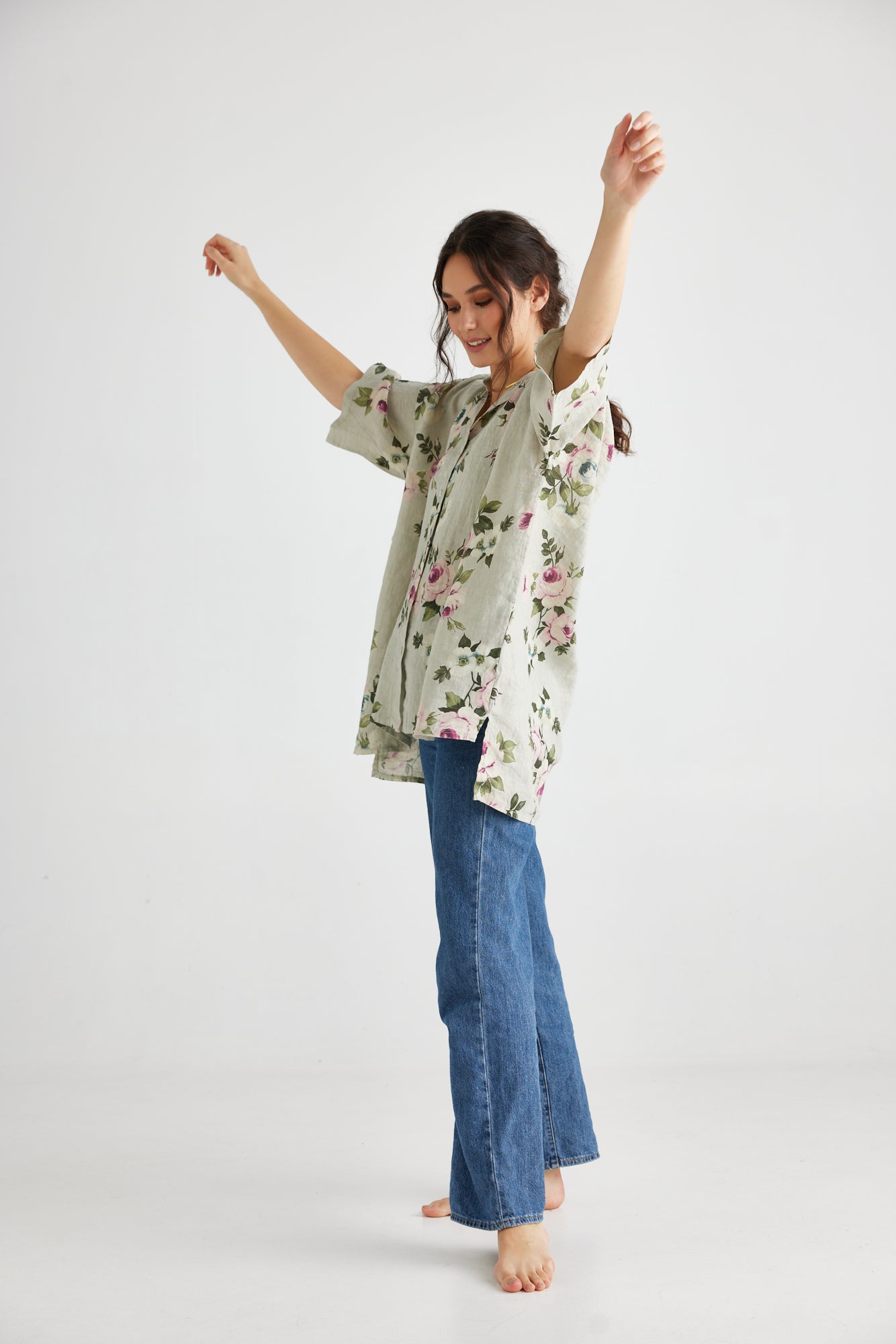 Teddie Floral Linen shirt. Seamist