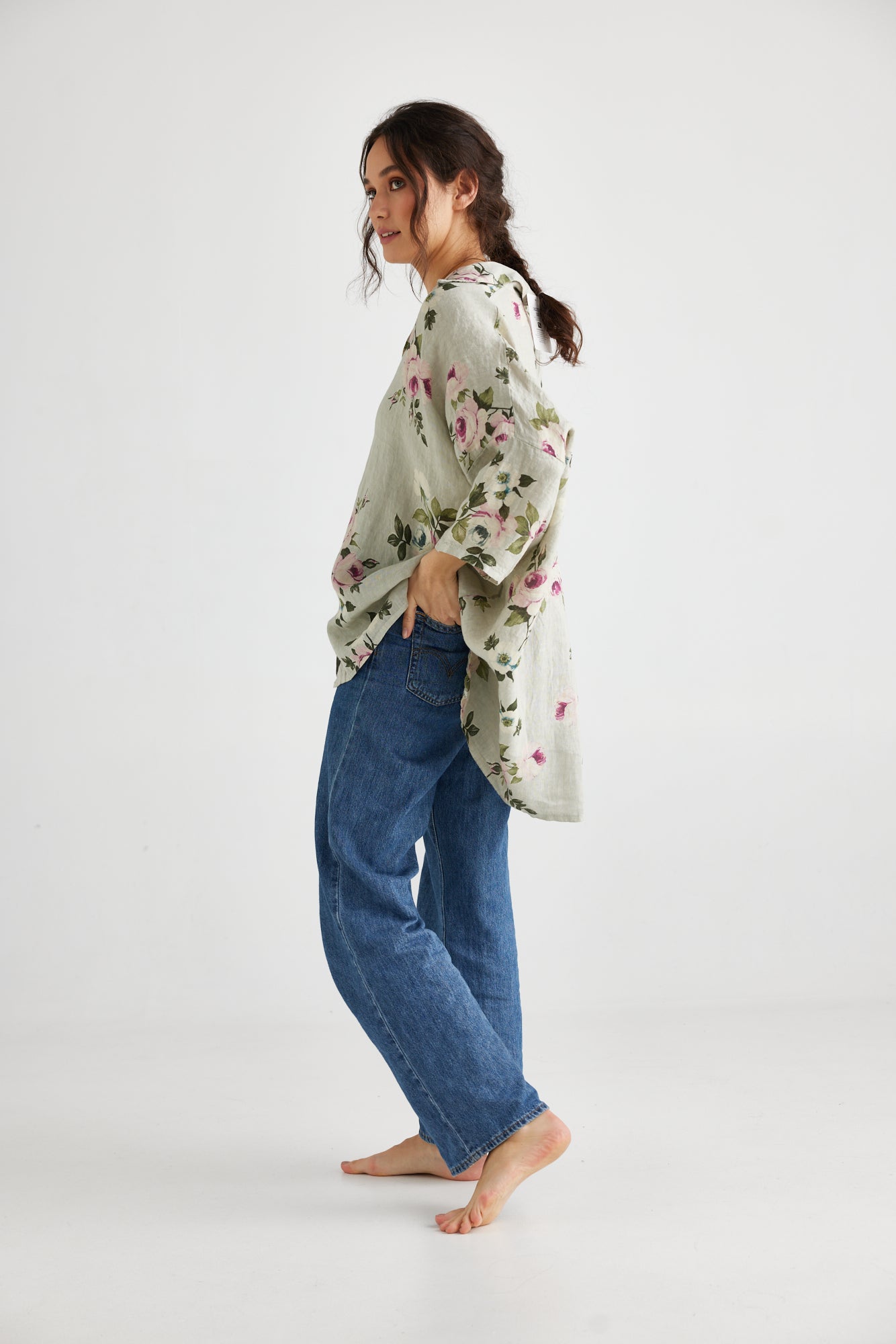 Teddie Floral Linen shirt. Seamist