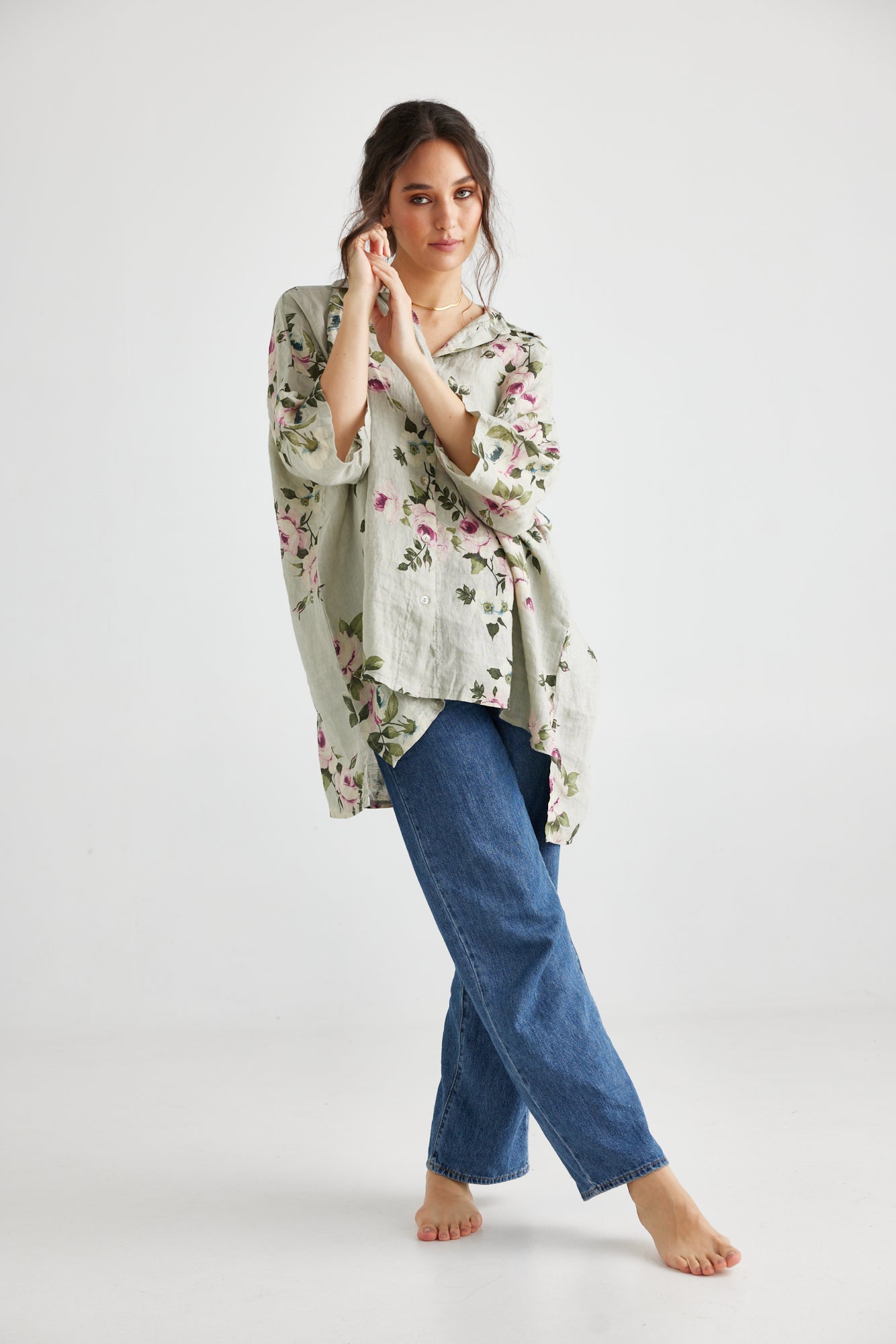 Teddie Floral Linen shirt. Seamist
