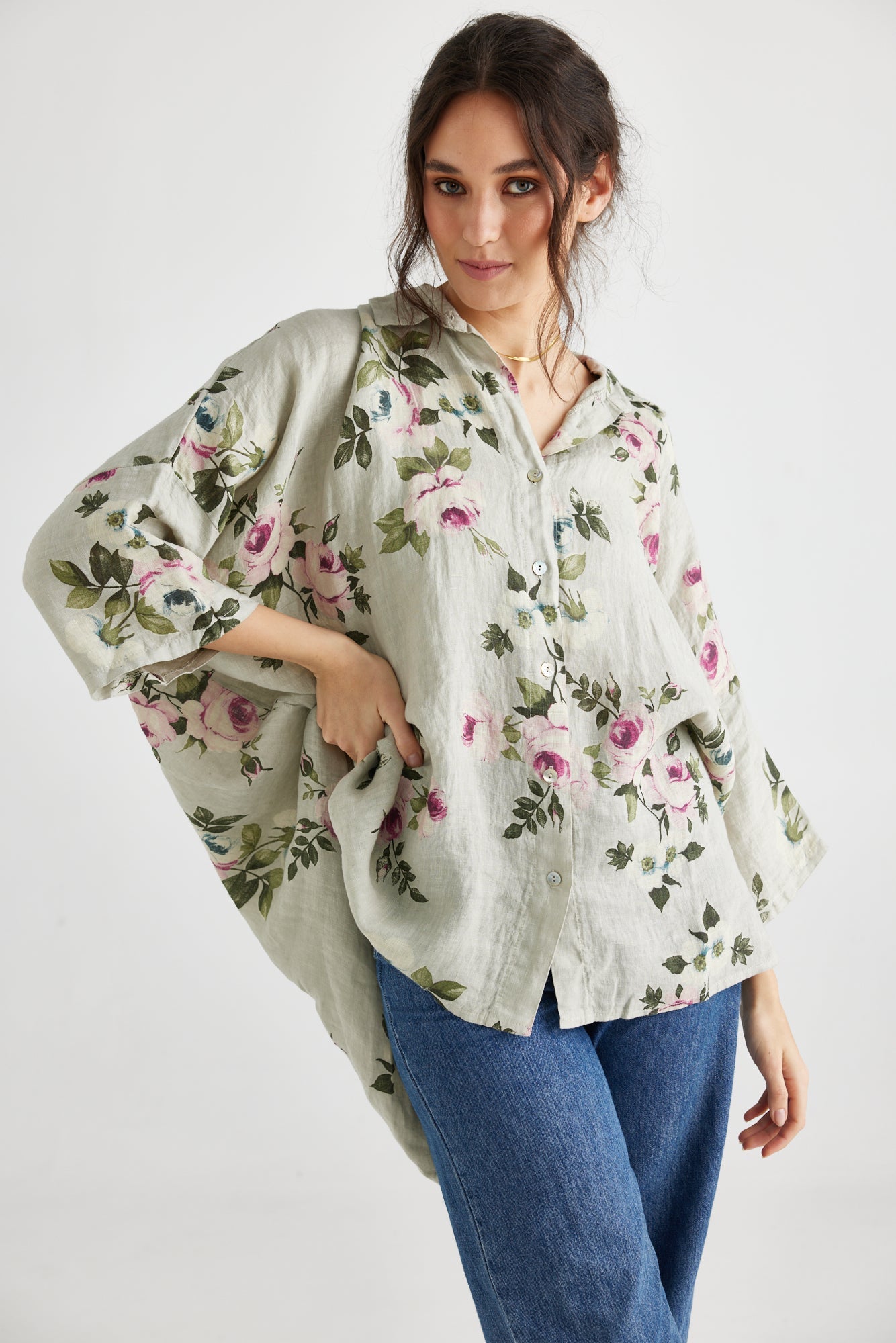 Teddie Floral Linen shirt. Seamist