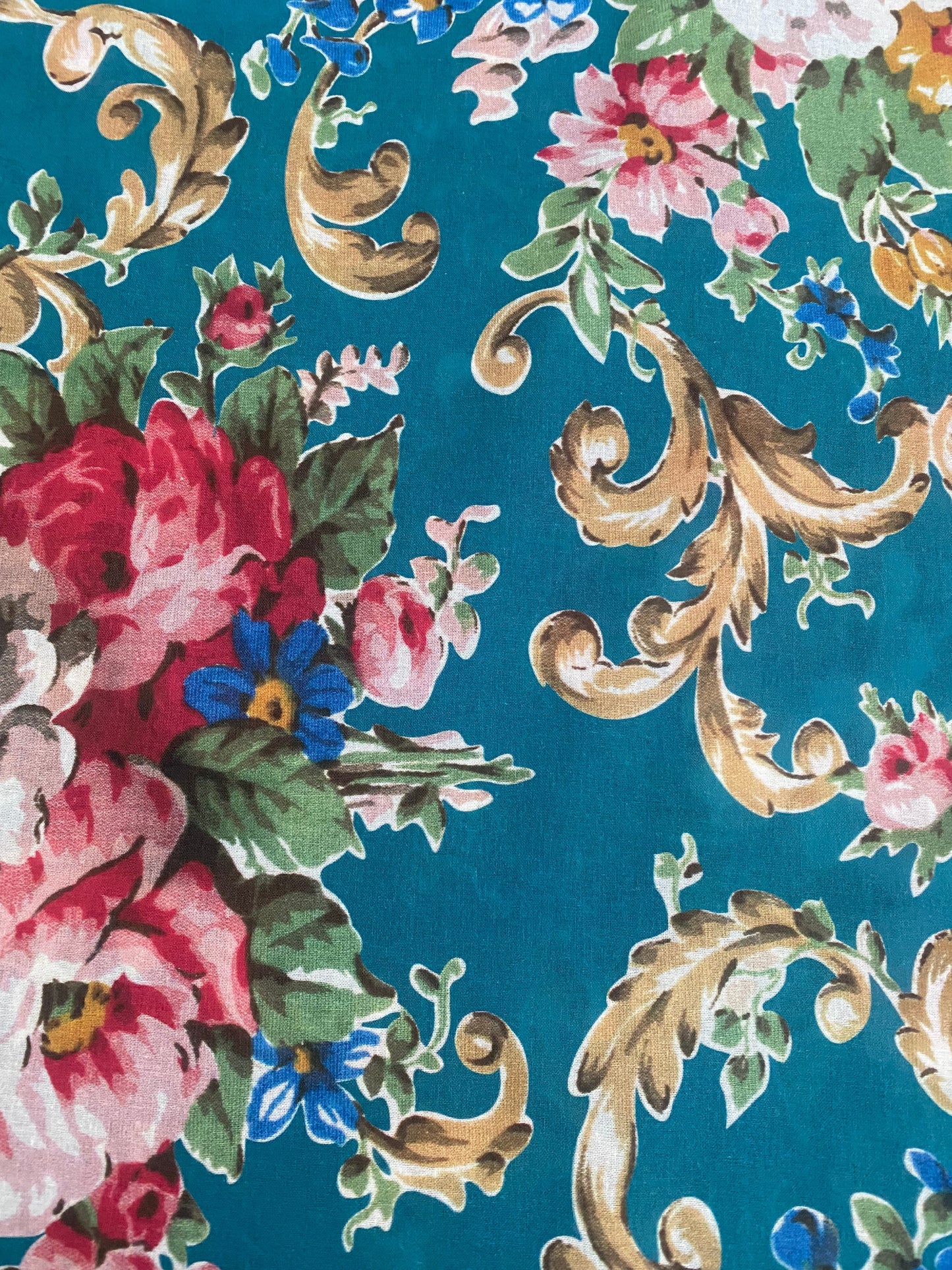 Poetry of Flowers Fabric Collection. Madame Treacle`s Garden. Teal