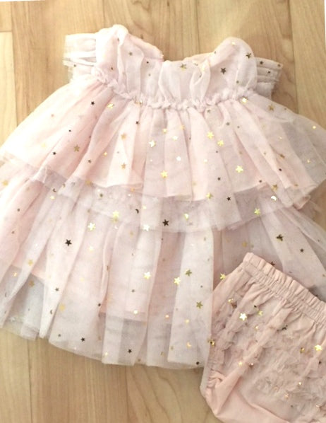 Baby Twinkle Twinkle Little Star dress. Pale pink with gold stars