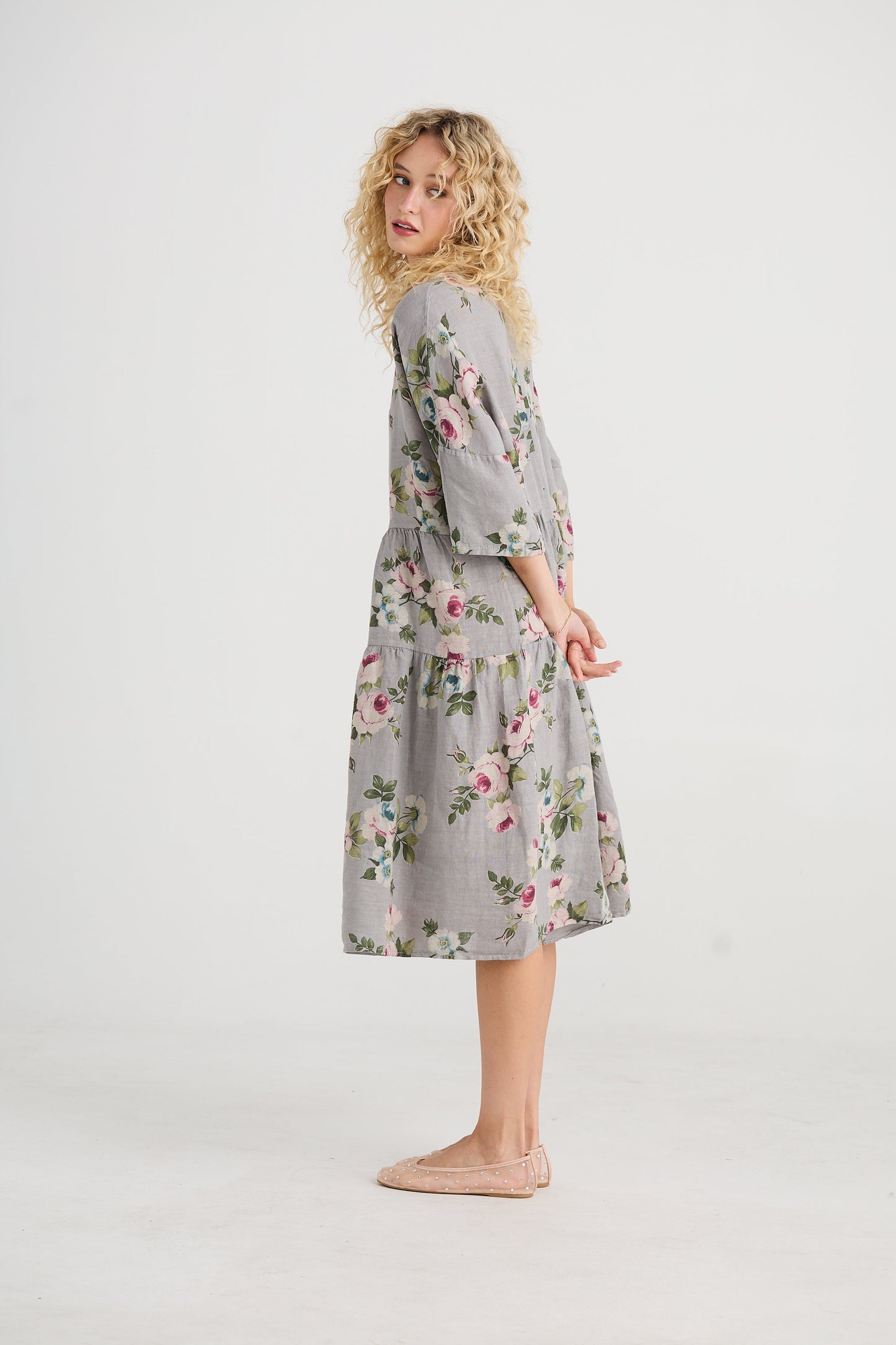 Stella floral linen dress. Ash Grey Rose