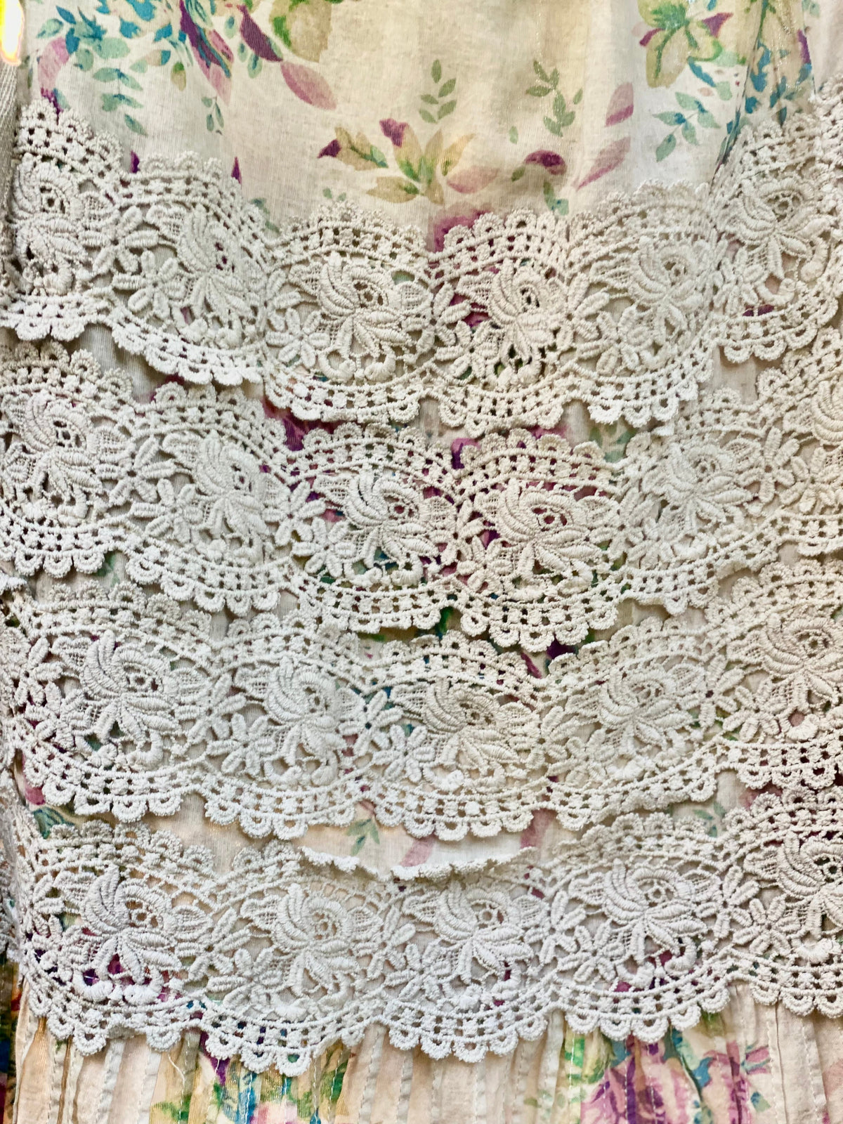 Beatrice Bloom floral cotton and vintage lace skirt.  Lilac Rose.