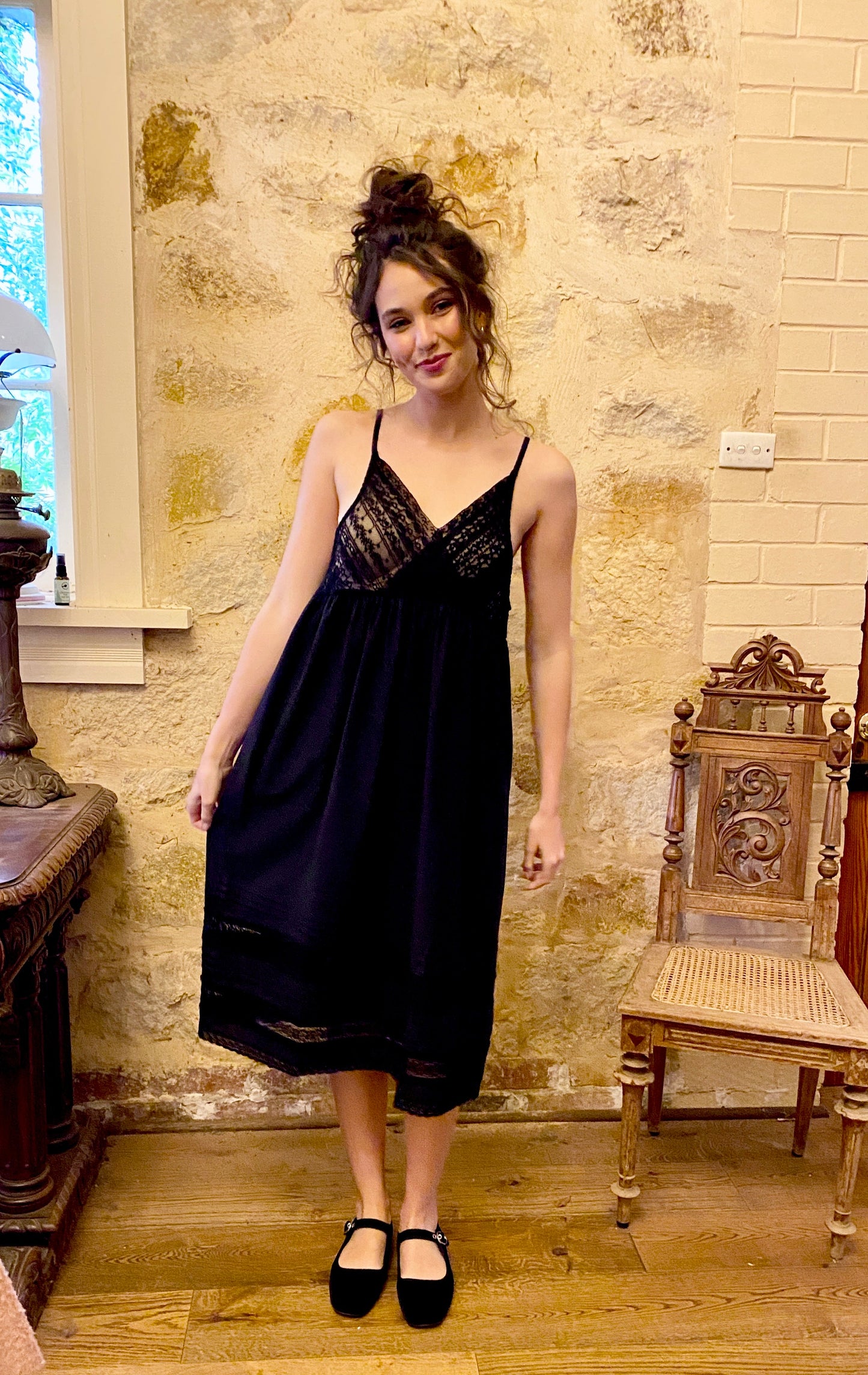 Blossomtime cotton and lace slip. Black