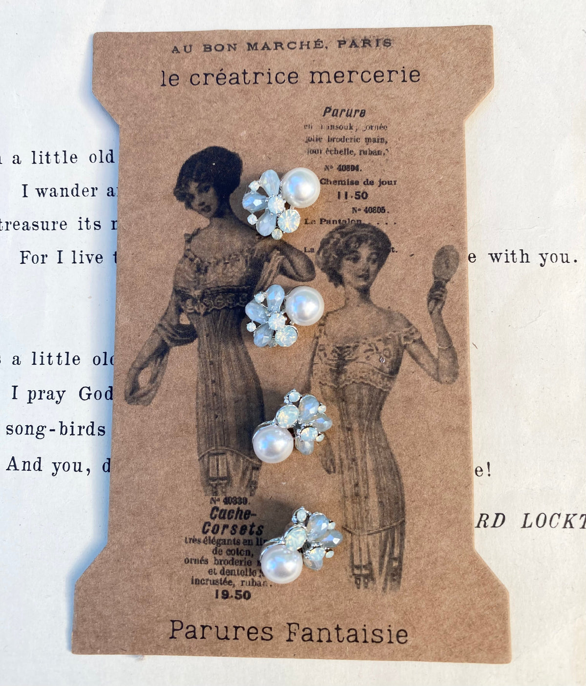 Blue crystal and pearl (set of 4 buttons) Blue - Pack of 10