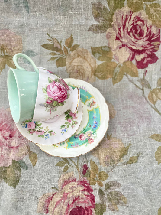 In Bloom Linen Teatowel. Blue Rose