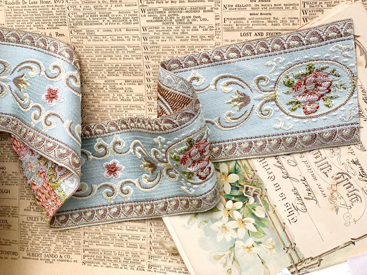 Vintage French Ribbon trim. Pastel Blue - 10 metre length