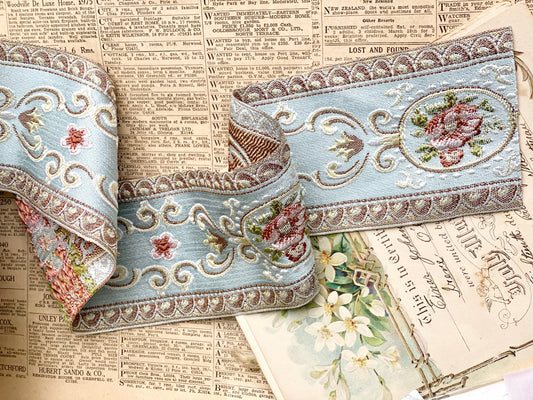 Vintage French Ribbon trim. Pastel Blue - 10 metre length