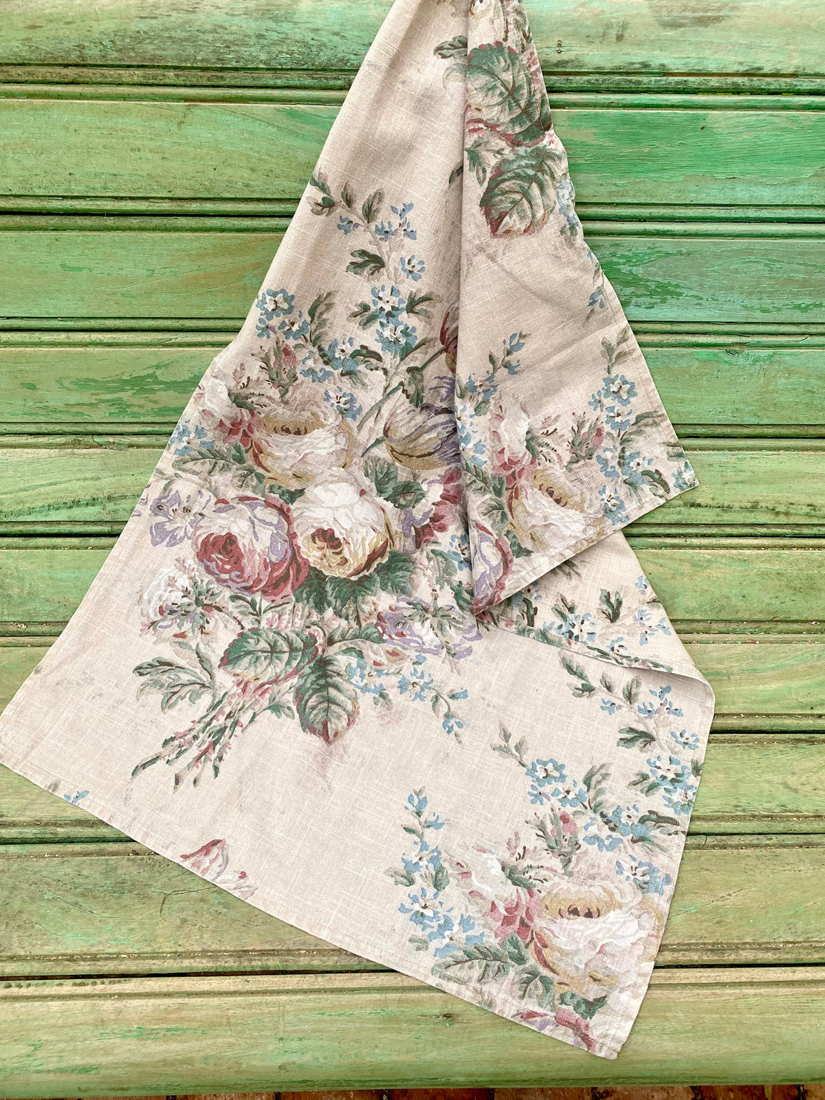 In Bloom Linen Teatowel. Faded Rose Bouquet