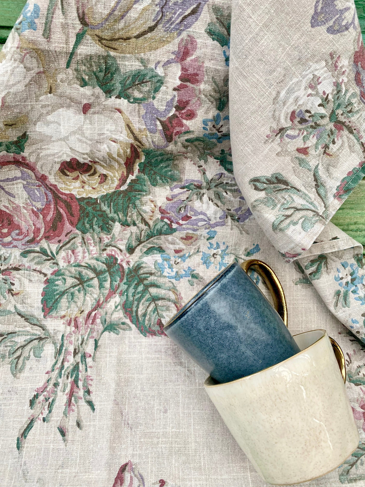 In Bloom Linen Teatowel. Faded Rose Bouquet