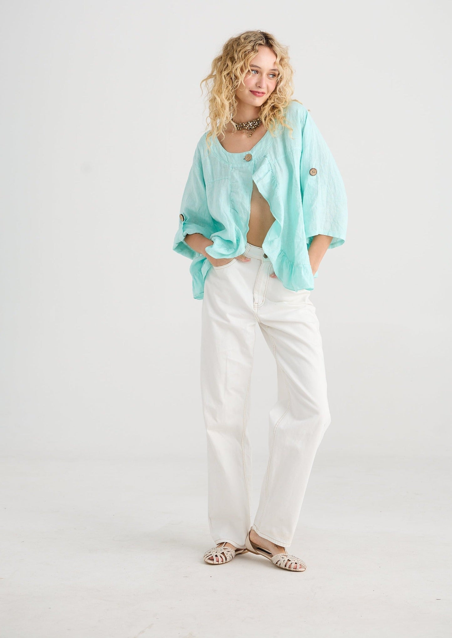 Fifi Linen Jacket.  Mint