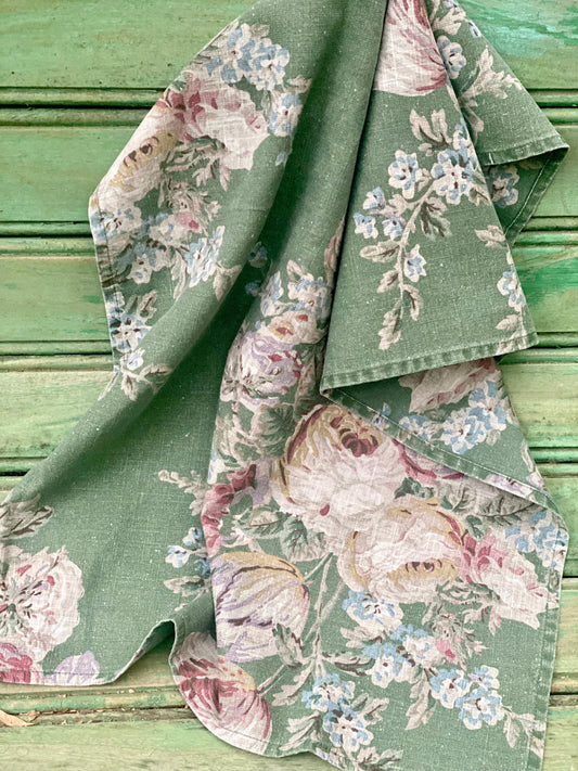 In Bloom Linen Teatowel. Garden Party Green