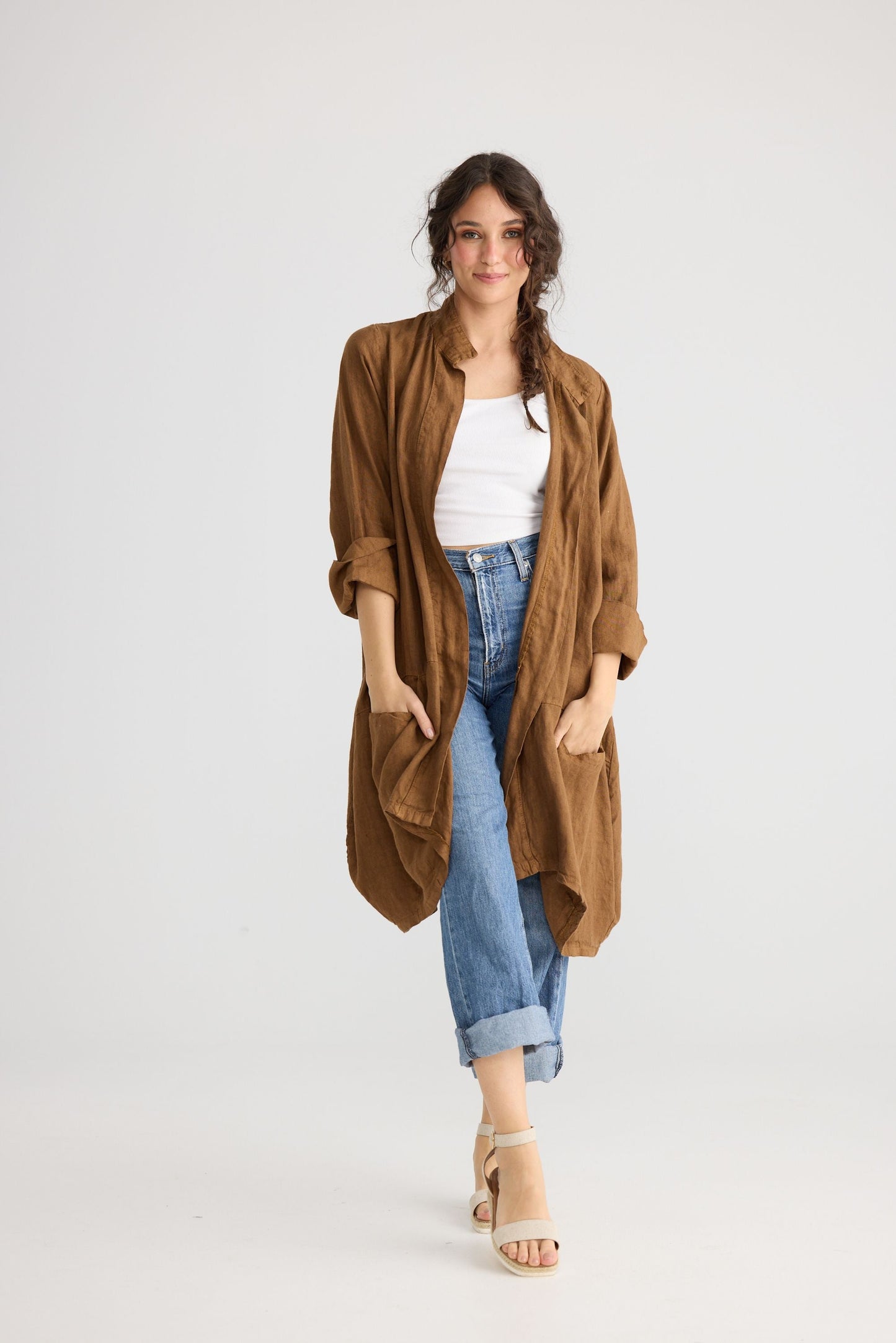 Harper-Lee Linen jacket. Tobacco