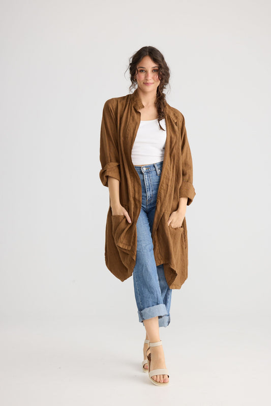 Harper-Lee Linen jacket. Tobacco