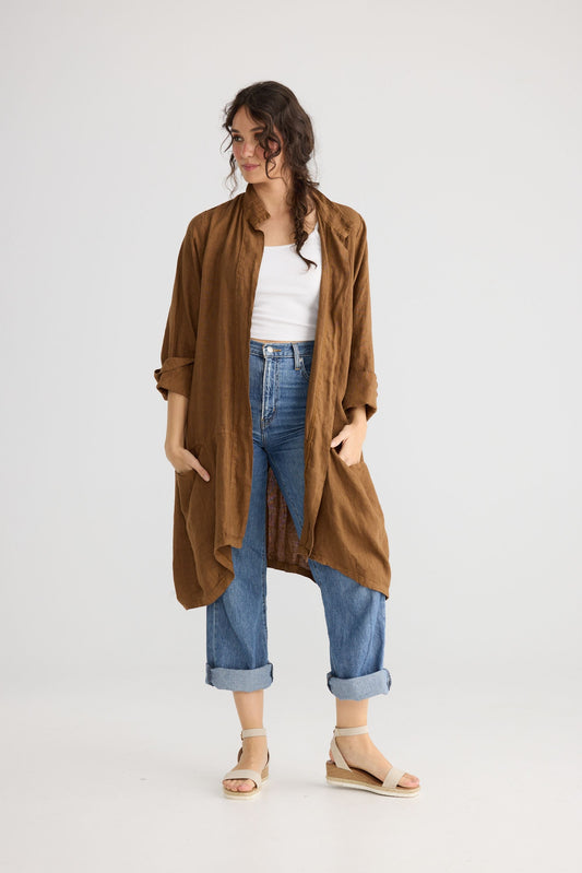 Harper-Lee Linen jacket. Tobacco