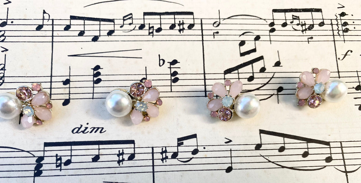 Pink crystal flower and pearl (set of 4 buttons) Pink Crystal - Pack of 10