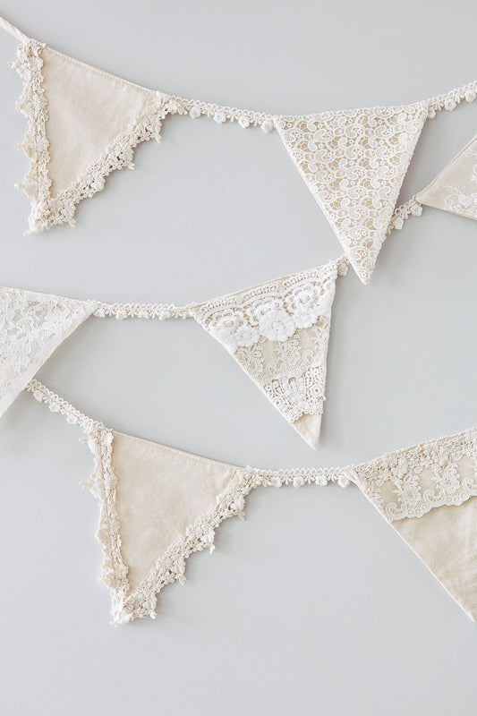 Linen and Lace Bunting. wedding bunting. wedding pendants. christening bunting. birthday bunting.