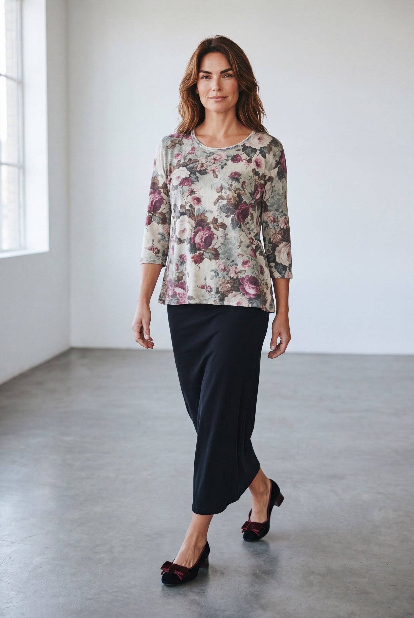 Talk to me in Flowers Tshirt. Bloomsbury floral print.