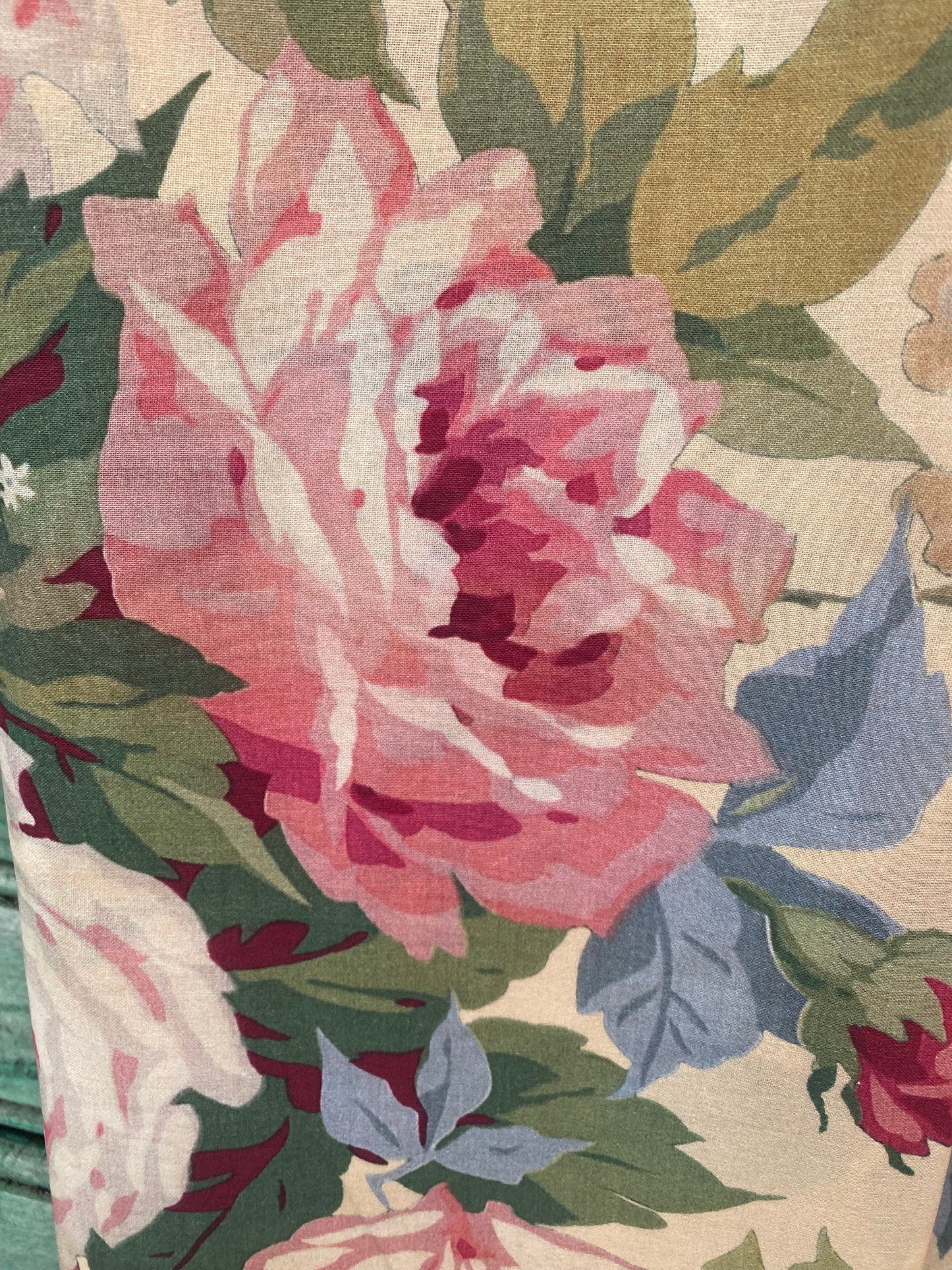 Poetry of Flowers Fabric Collection. Garden Party Rose Bouquet . Custard Cream background.